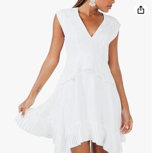 NEW BCBGMAXAZRIA Ruffled Pleated High-Low Cocktail White Dress
